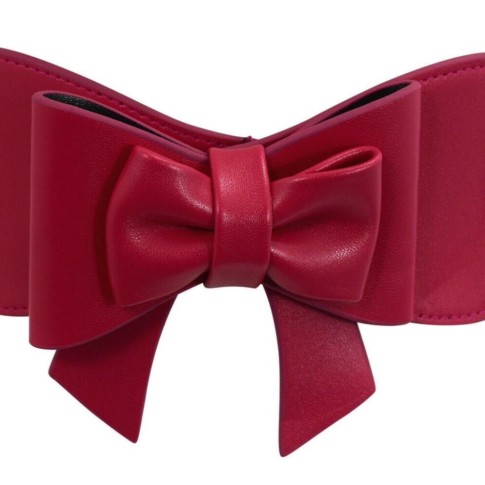 NWT Vintage Pin-up Hot Pink Bow Accent Elastic Stretch Waist Belt